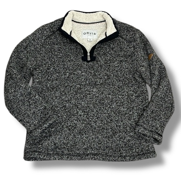 Orvis Pullover Faux Lined Sherpa 1/4 Zip Mens Size Medium Heavyweight Sweatshirt - Picture 1 of 12